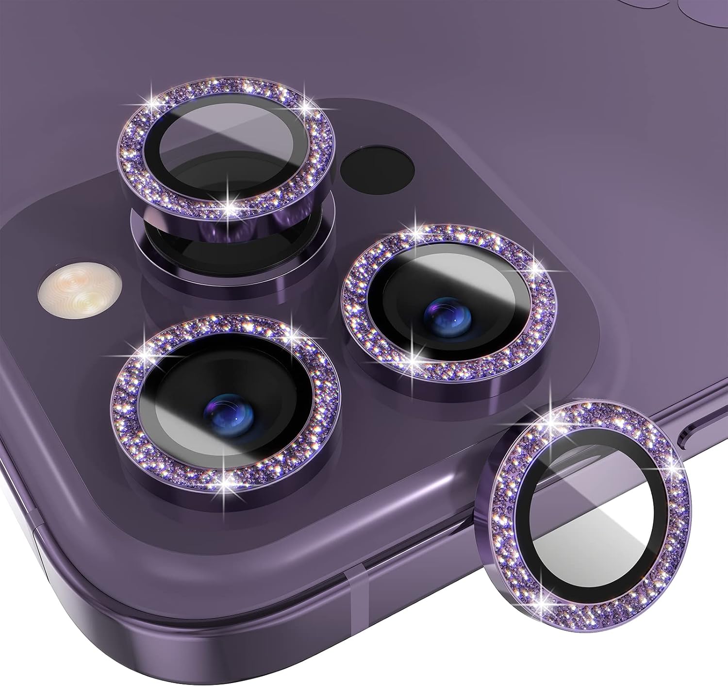 Tempered Glass Screen 9H - 1Set Bling Glitter Paarse Camera Lensbeschermer