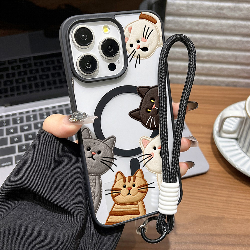 Apple Iphone 15 Pro Max - Schattig nep-borduurwerk katten telefoonhoesje voor iPhone